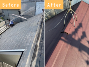 長岡京市にてパミール屋根の雨漏り修理〈スーパーガルテクトでカバー工法〉